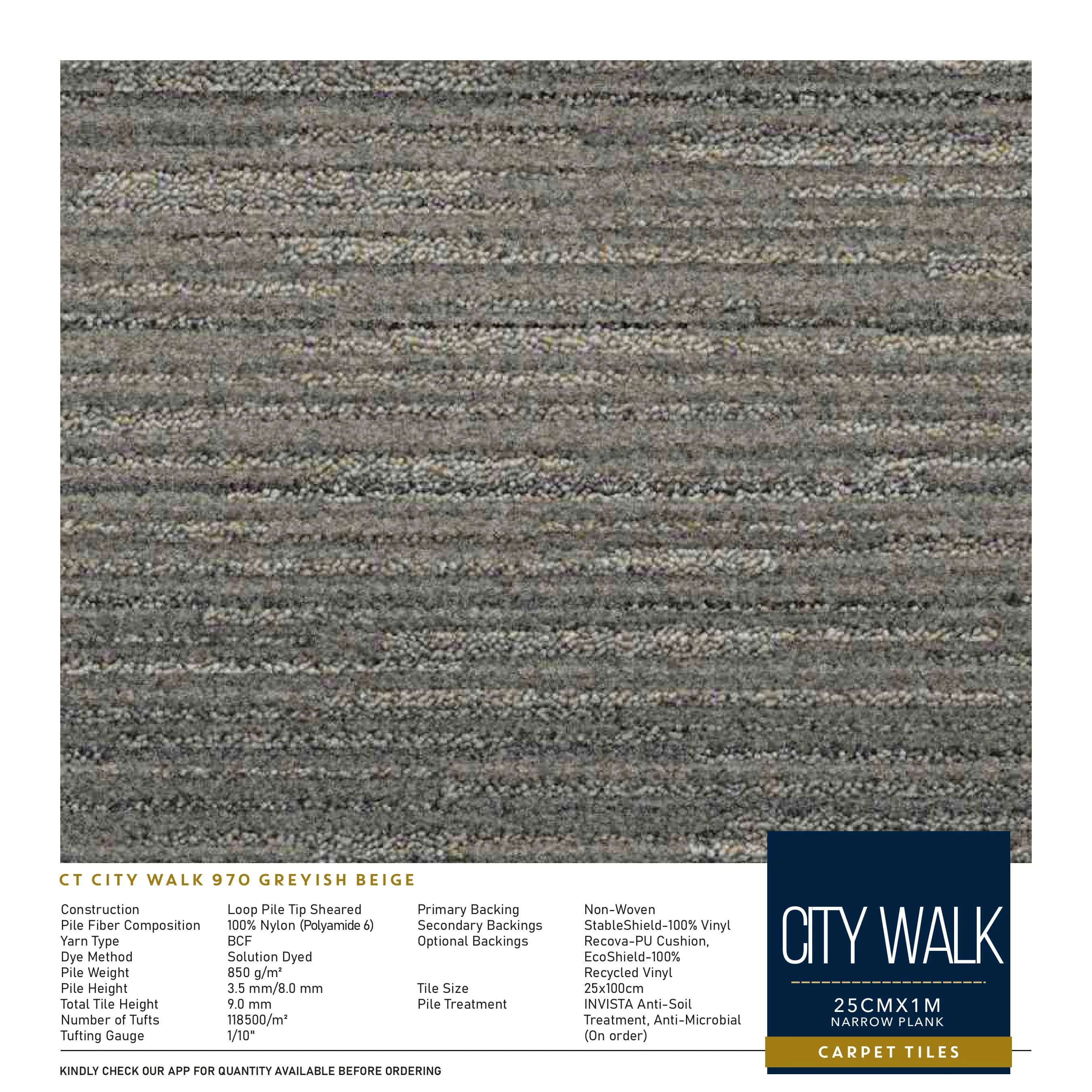 City Walk Divine Carpet Tile - 25CMX1M Narrow Plank