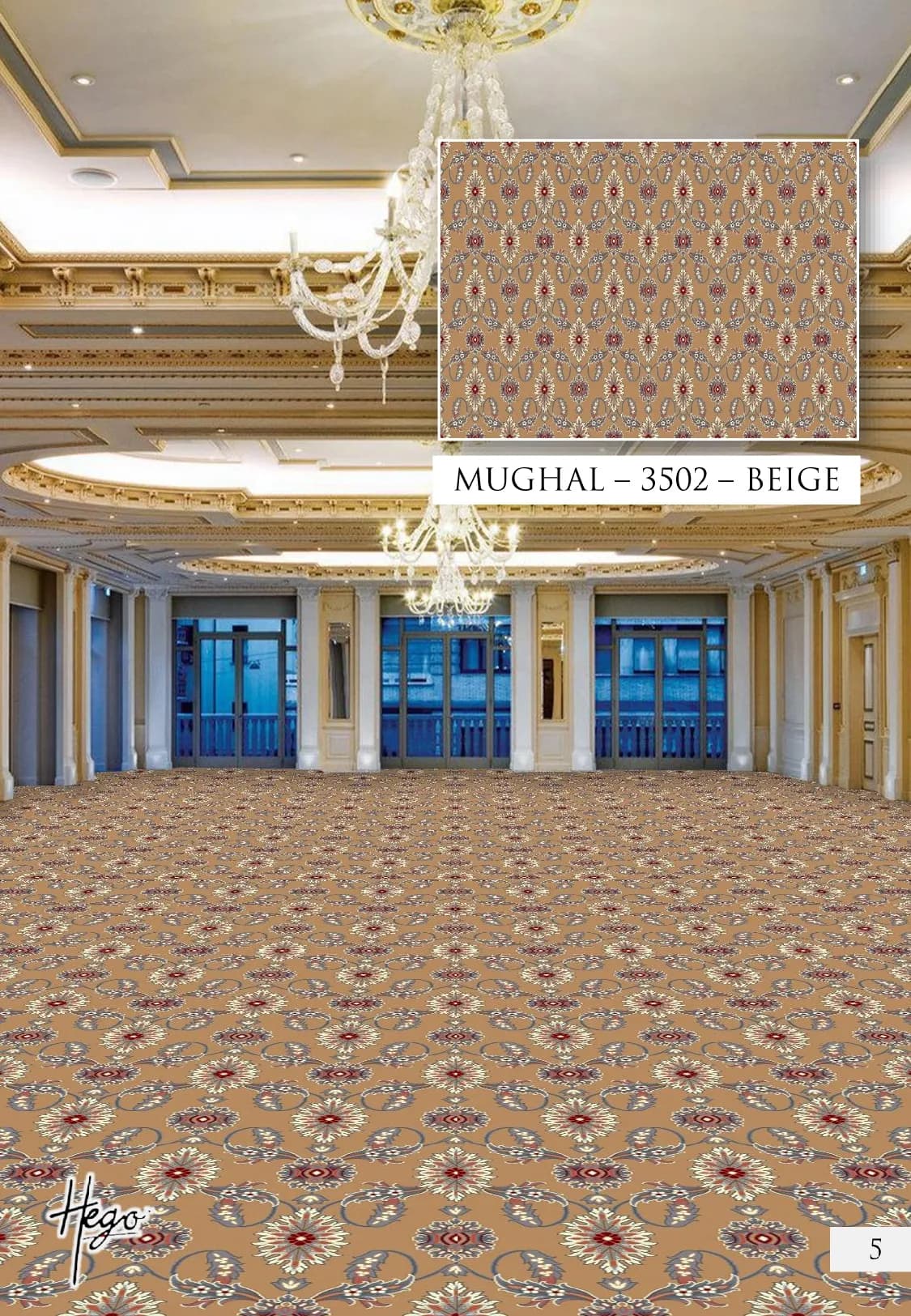 Mughal 3502-Beige Hego Wilton Carpet Roll - Elegant Design