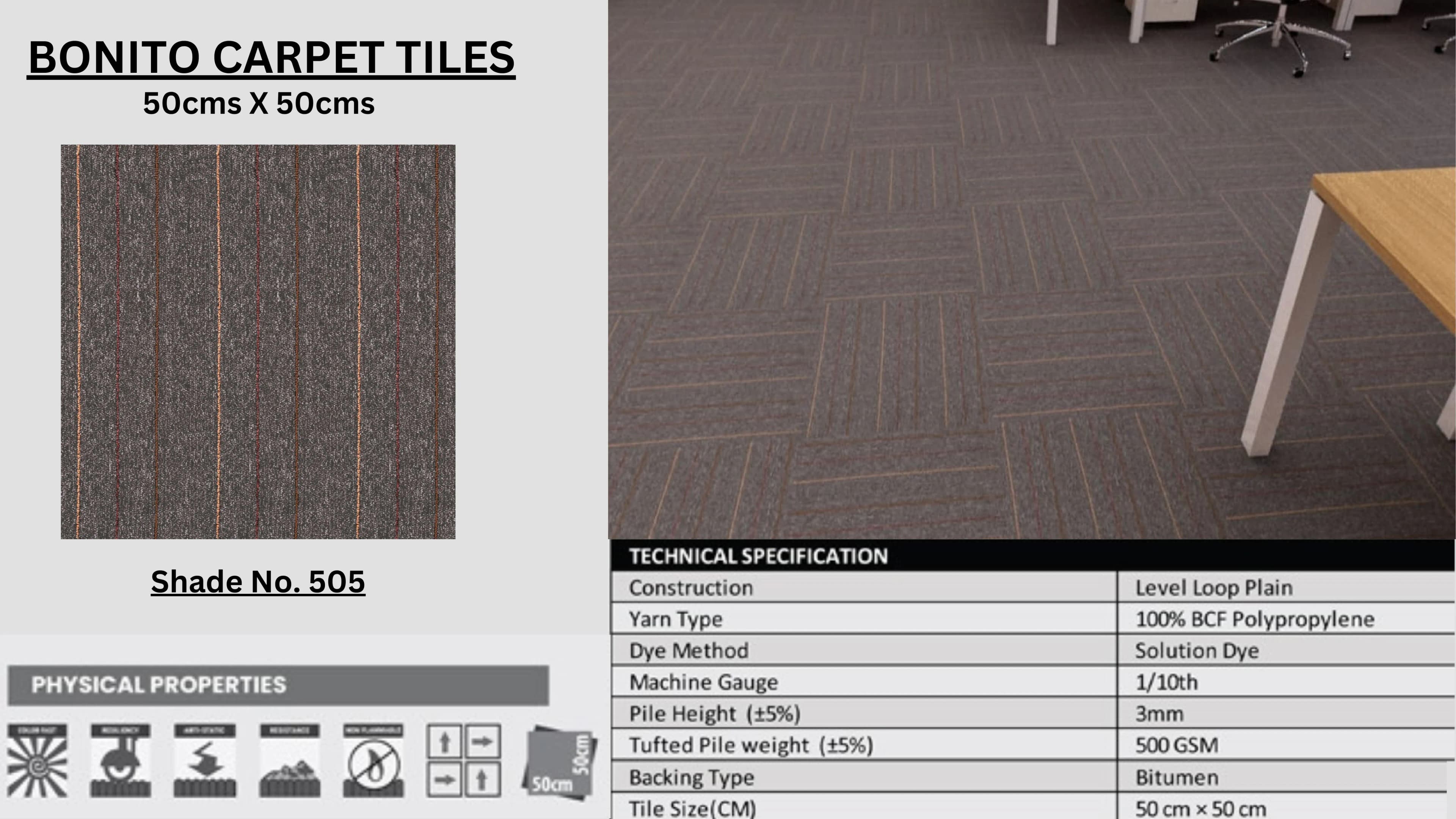 Bonito Carpet Tiles 50cm x 50cm Shade-505 - Premium Quality