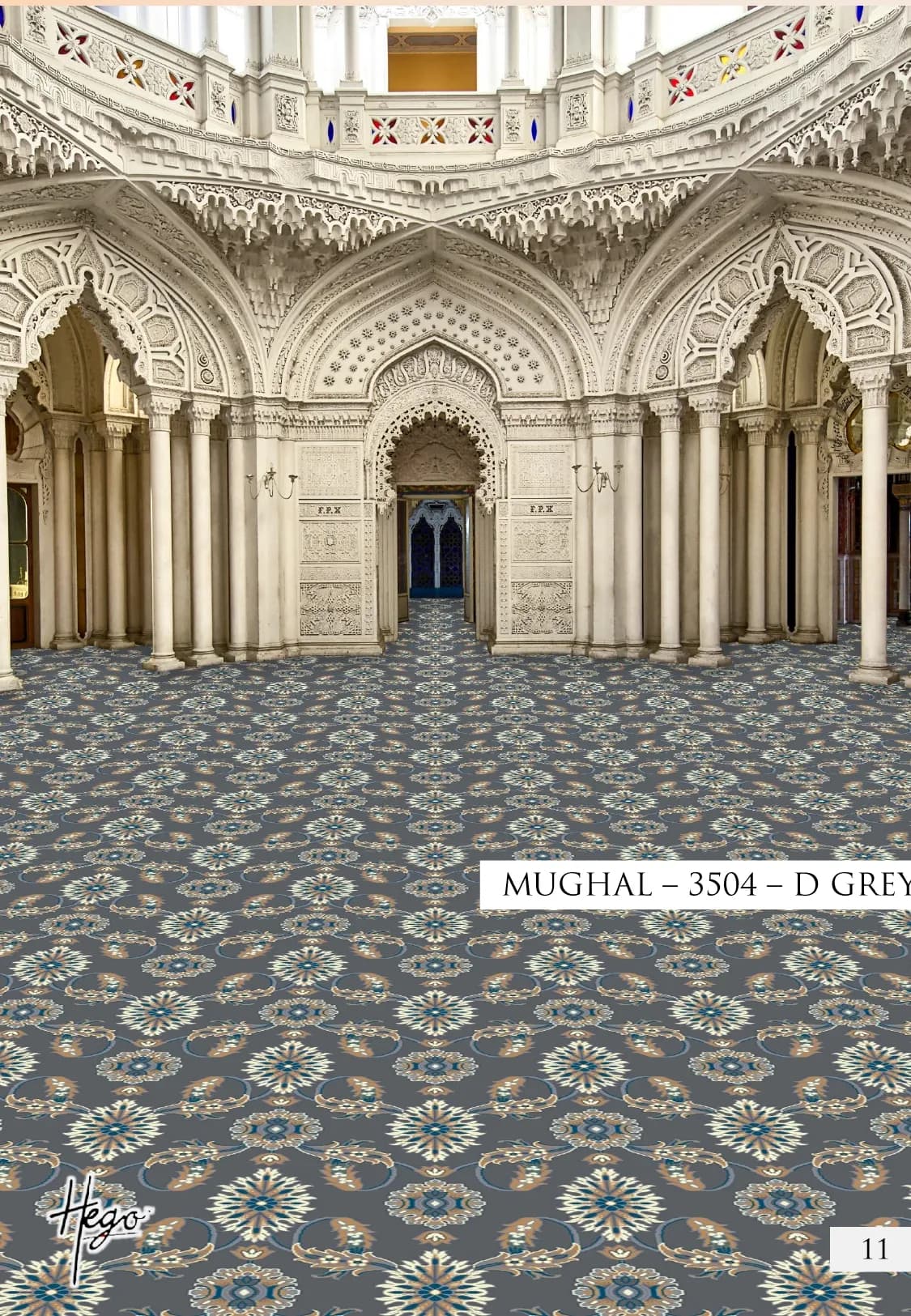 Mughal 3504-D-Grey Hego Wilton Carpet Roll - Elegant Design